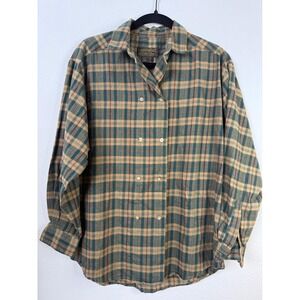 Eddie Bauer Womens Medium Vintage Plaid Flannel Button Down‎ Shirt 100% Cotton
